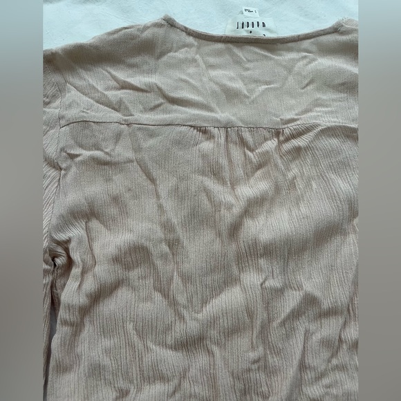 Pale Pink Button Down Long Sleeve with Bell Sleeves and Embroidery with Ties - Picture 6 of 7